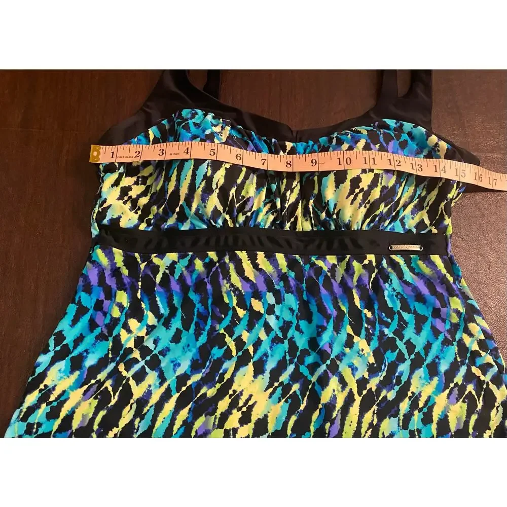 ZeroXposur XL Tankini Swim Top Blue Abstract Animal Print Shelf Bra Resort Beach